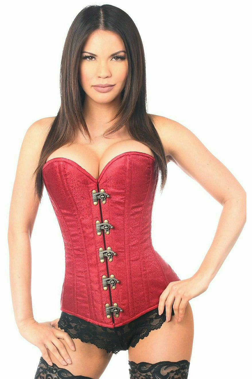 Top Drawer Wine Brocade Steel Boned Corset w/Clasp Closure.