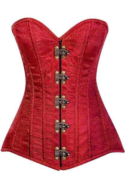 Top Drawer Wine Brocade Steel Boned Corset w/Clasp Closure.