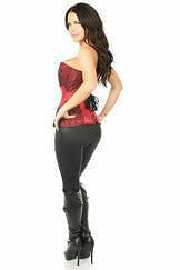 Top Drawer Wine Brocade Steel Boned Corset w/Black Eyelash Lace.