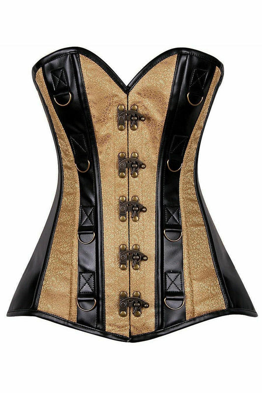 Top Drawer Gold Brocade & Faux Leather Steel Boned Corset.