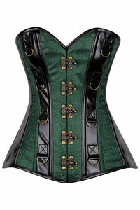 Top Drawer Dark Green Brocade & Faux Leather Steel Boned Corset-Daisy Corsets