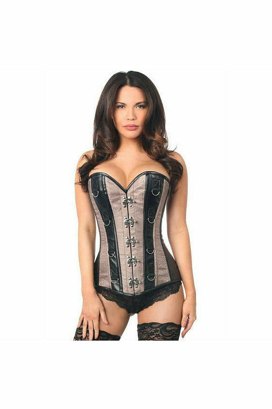 Top Drawer Gunmetal Brocade & Faux Leather Steel Boned Corset.