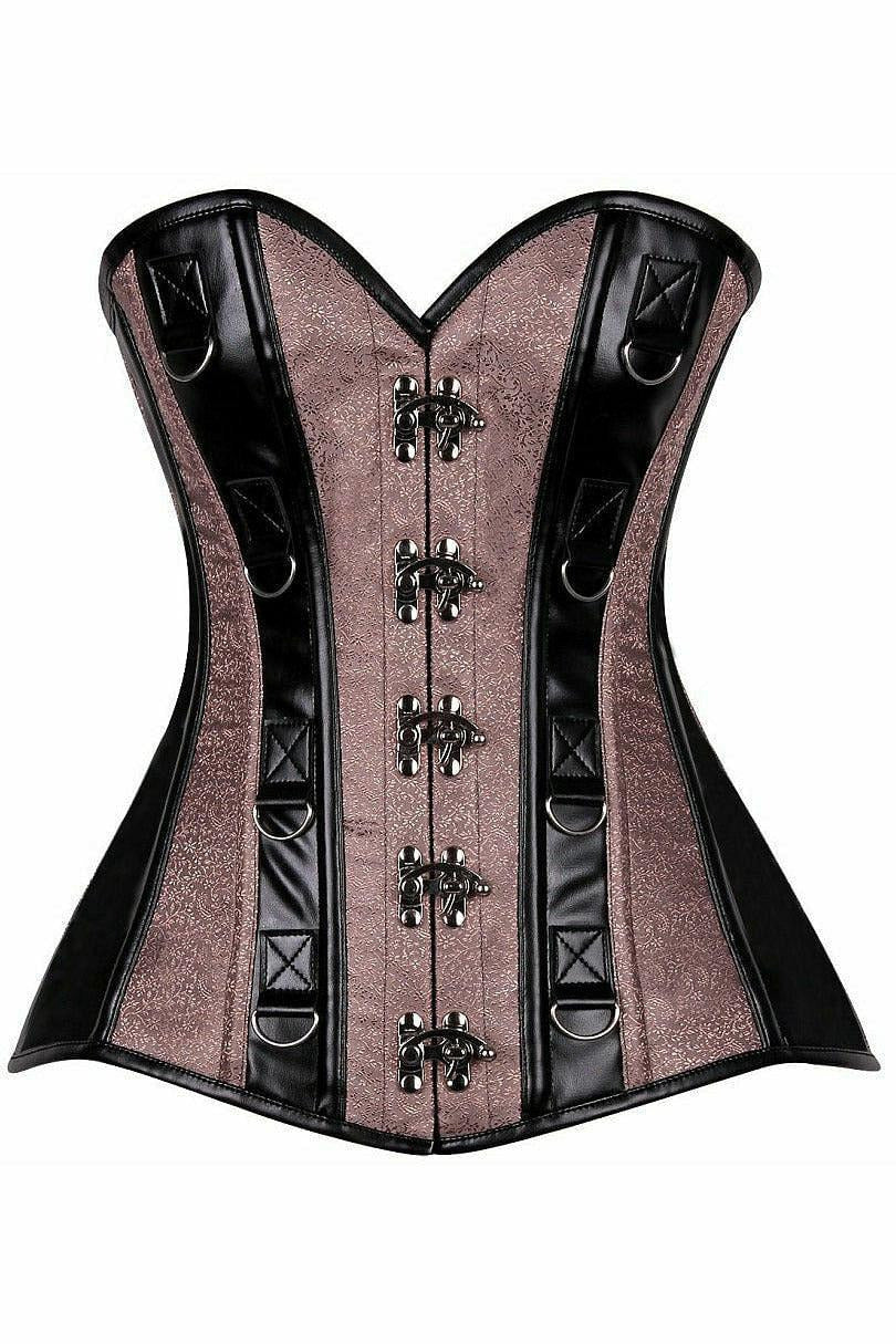 Top Drawer Gunmetal Brocade & Faux Leather Steel Boned Corset.