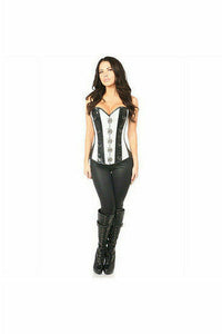 Top Drawer White Brocade & Faux Leather Steel Boned Corset-Daisy Corsets