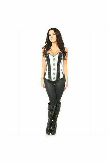 Top Drawer White Brocade & Faux Leather Steel Boned Corset.