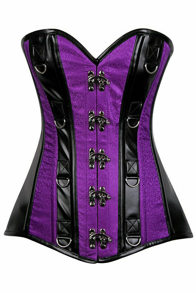 Top Drawer Purple Brocade & Faux Leather Steel Boned Corset-Daisy Corsets