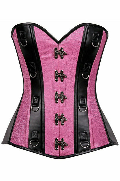 Top Drawer Pink Brocade & Faux Leather Steel Boned Corset.