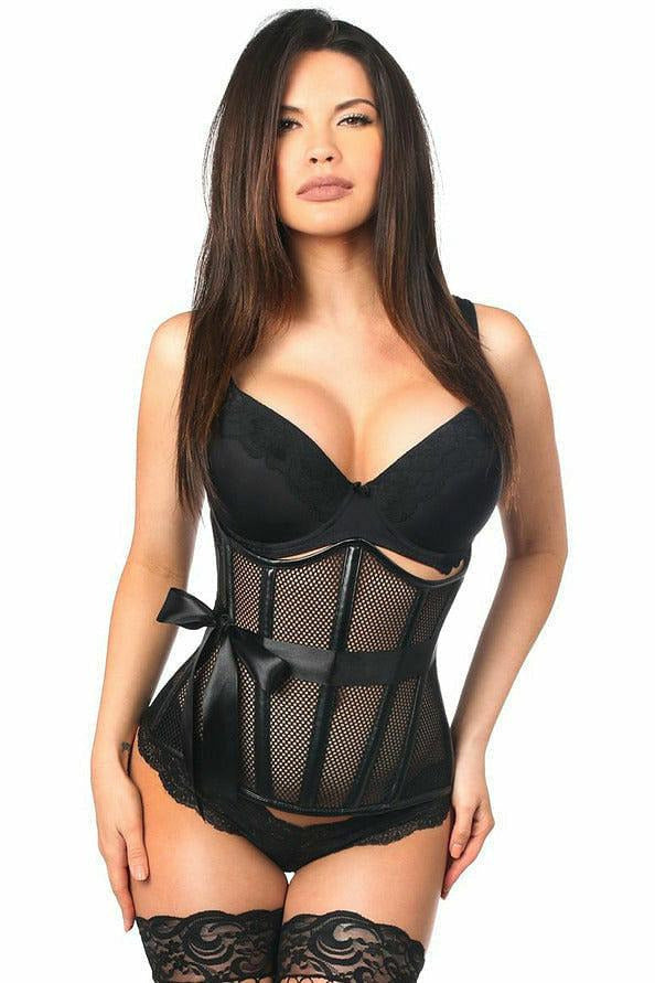 Top Drawer Fishnet & Faux Leather Steel Boned Underbust Corset-Daisy Corsets