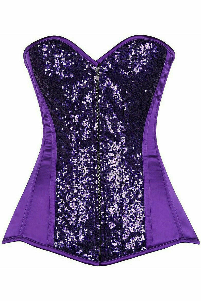 Top Drawer Purple Sequin Steel Boned Corset.