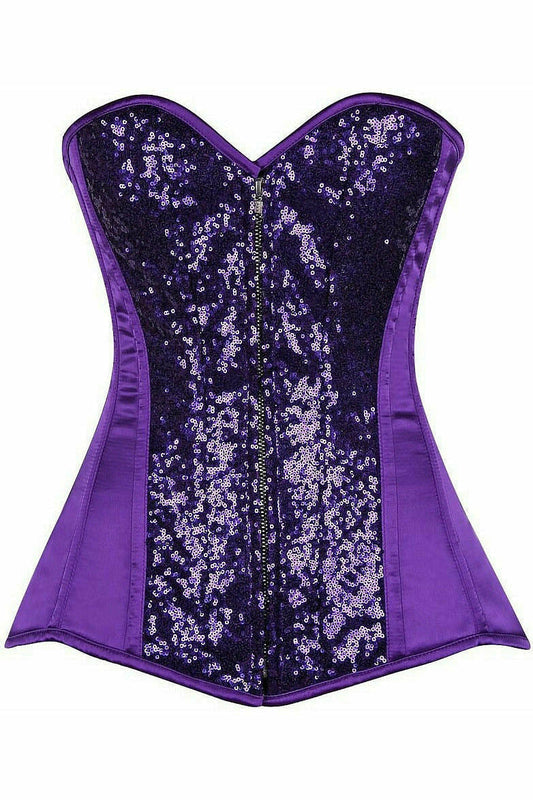Top Drawer Purple Sequin Steel Boned Corset.