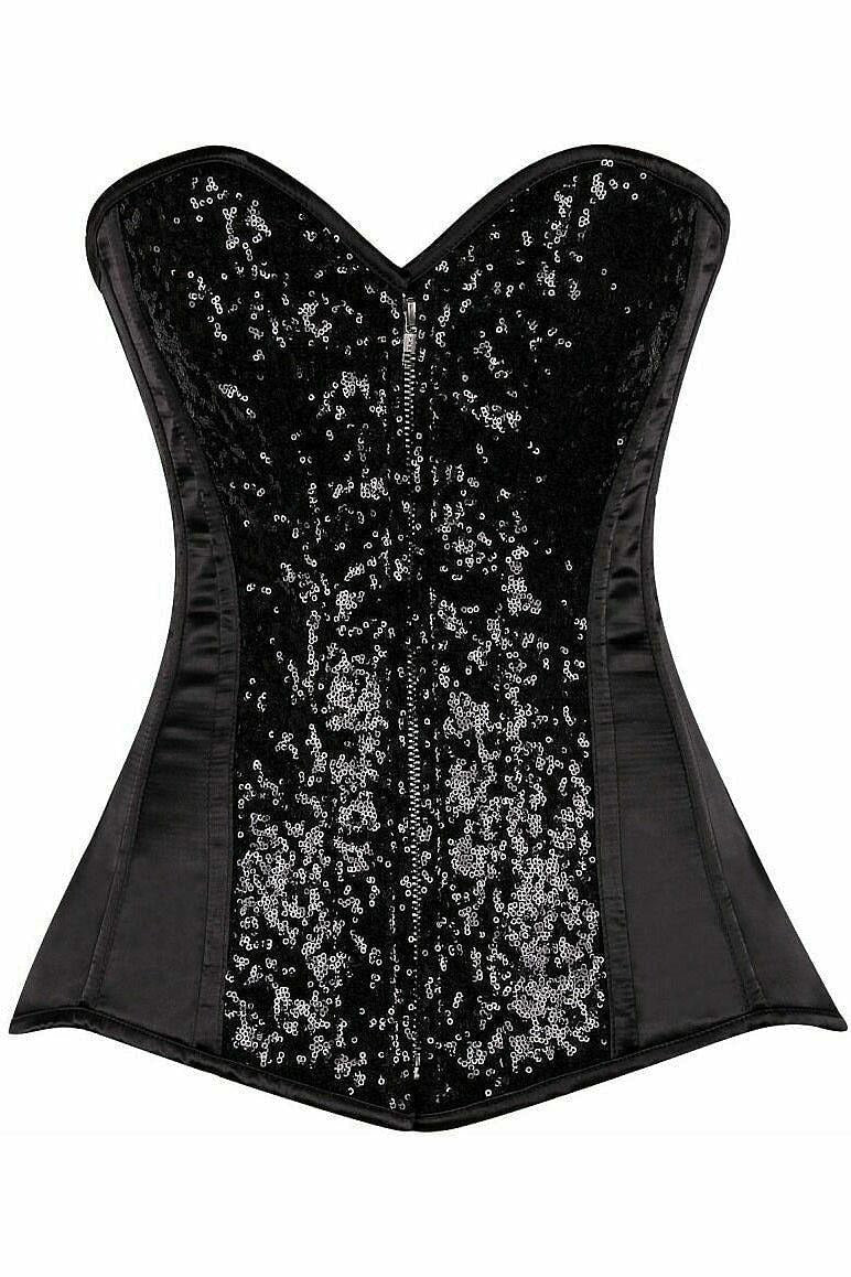 Top Drawer Black Sequin Steel Boned Corset.