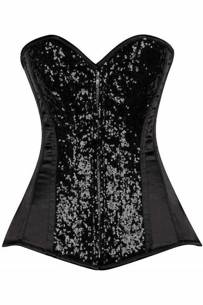 Top Drawer Black Sequin Steel Boned Corset.