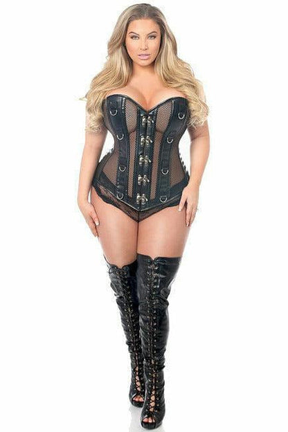 Top Drawer Faux Leather & Fishnet Steel Boned Corset.