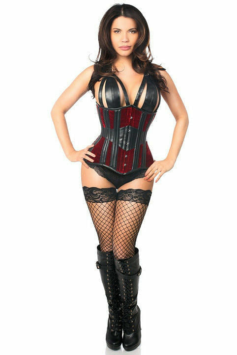 Top Drawer Red Velvet Steel Boned Underbust Corset.