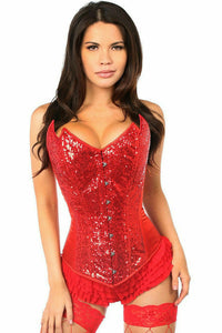 Top Drawer Red Sequin Pointed Top Steel Boned Corset-Daisy Corsets