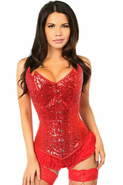 Top Drawer Red Sequin Pointed Top Steel Boned Corset.