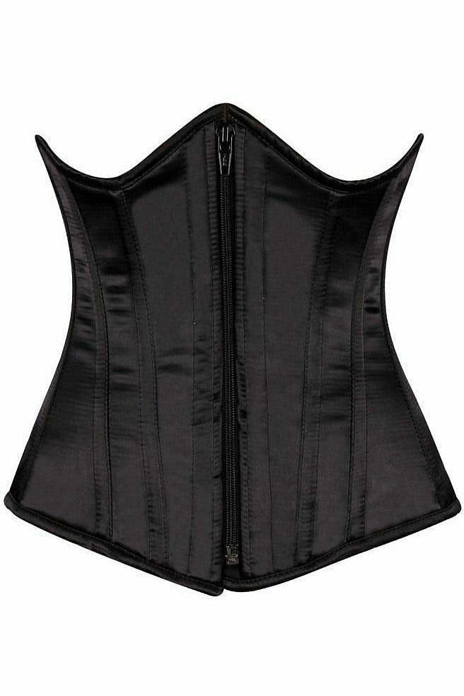 Top Drawer Black Satin Underbust Steel Boned Corset.
