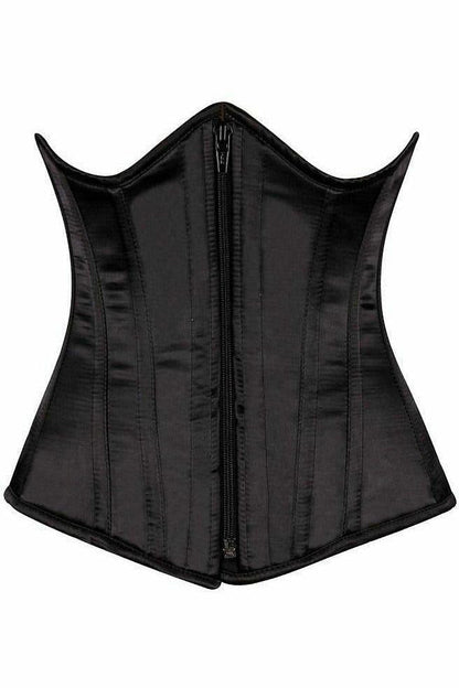 Top Drawer Black Satin Underbust Steel Boned Corset.