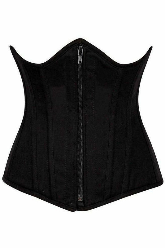 Top Drawer Black Cotton Underbust Steel Boned Corset.