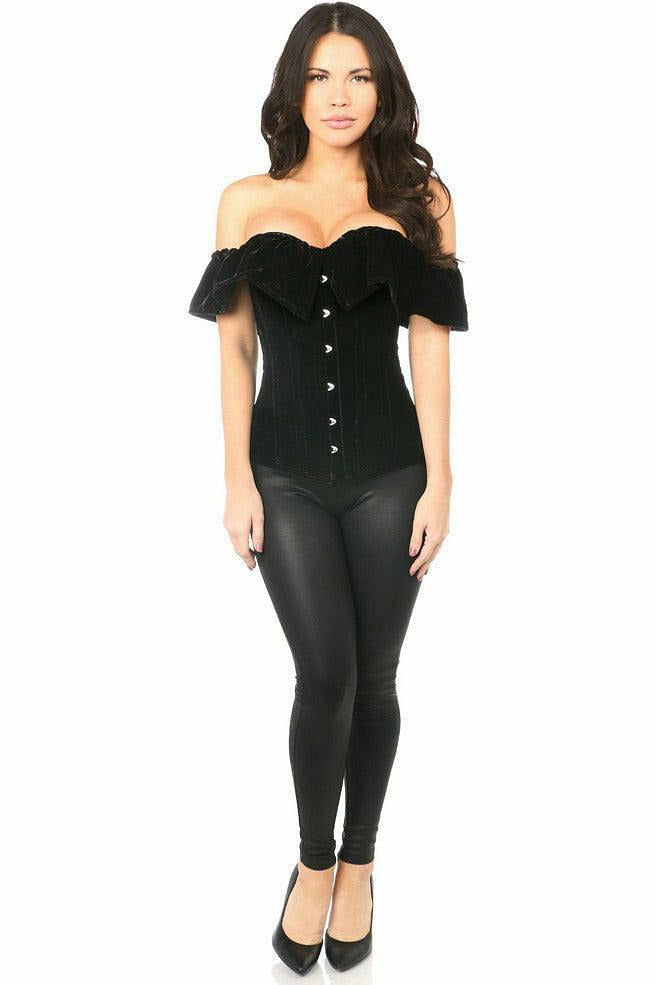 Top Drawer Black Velvet Off-The-Shoulder Steel Boned Corset.