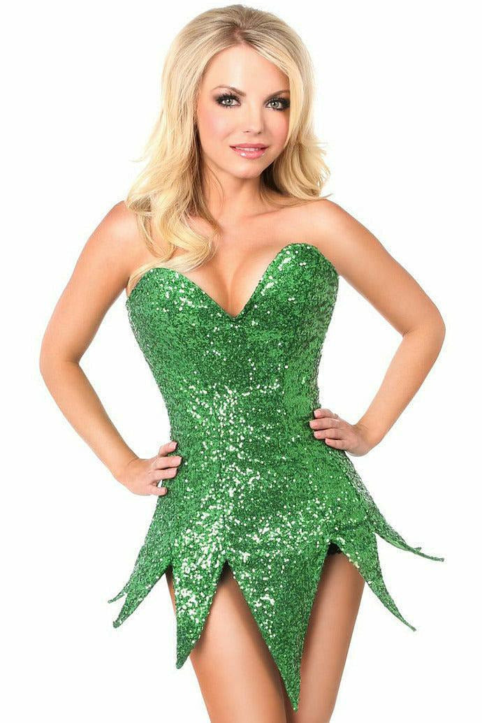 Top Drawer Green Sequin Steel Boned Corset Dress.