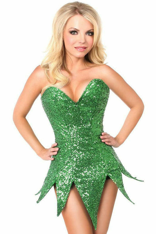 Top Drawer Green Sequin Steel Boned Corset Dress.