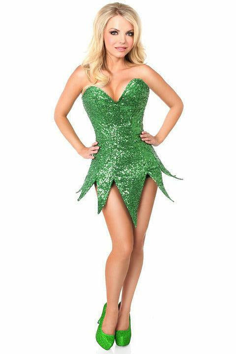 Top Drawer Green Sequin Steel Boned Corset Dress.