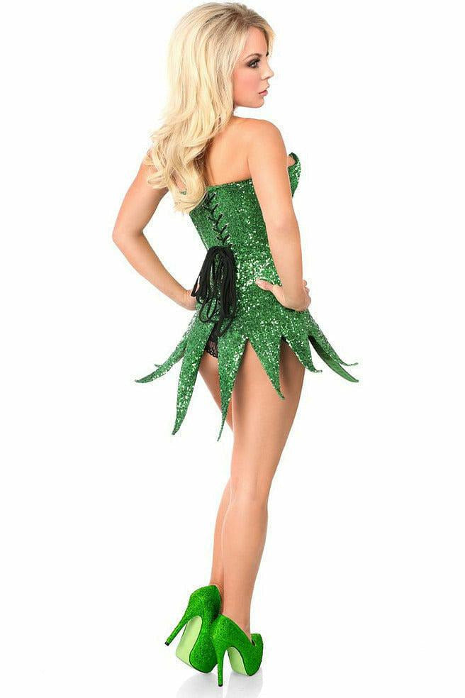Top Drawer Green Sequin Steel Boned Corset Dress.