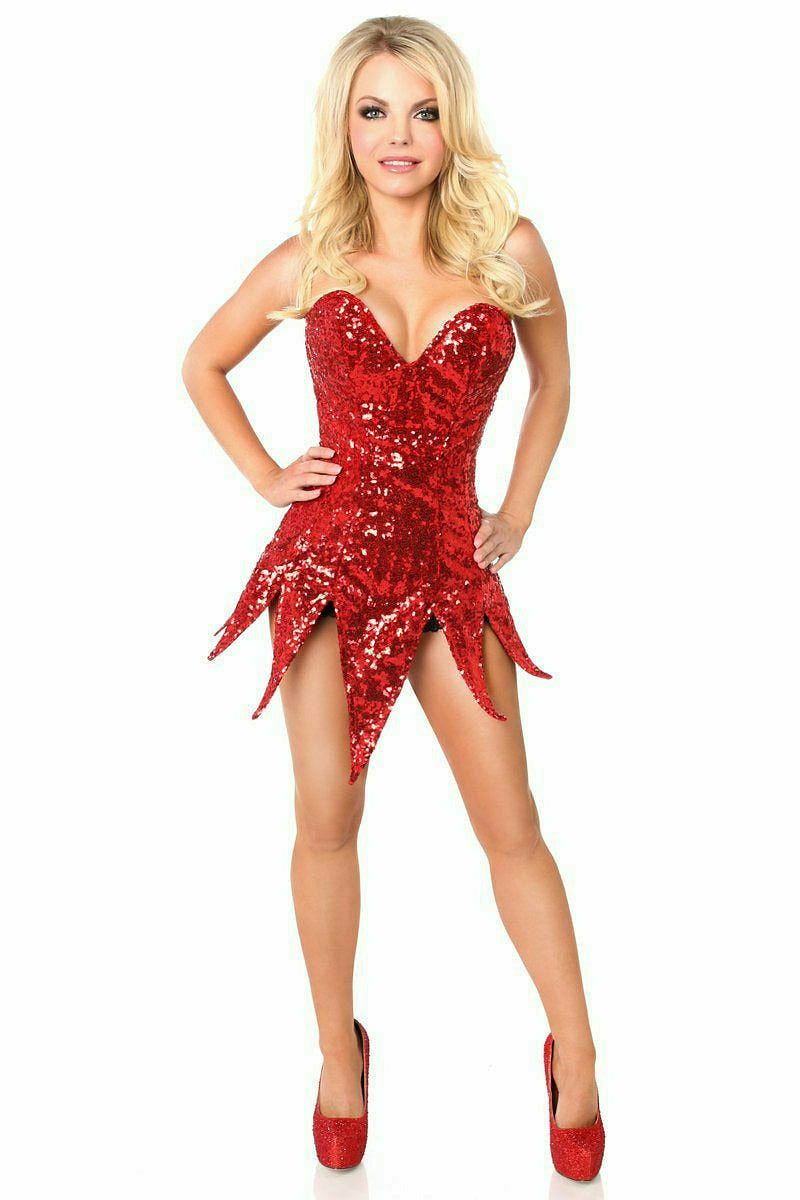 Top Drawer Red Sequin Steel Boned Corset Dress.