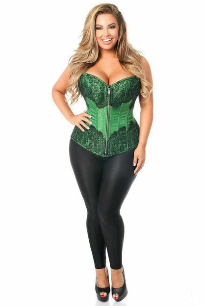 Top Drawer Emerald Brocade Steel Boned Corset w/Black Eyelash Lace.