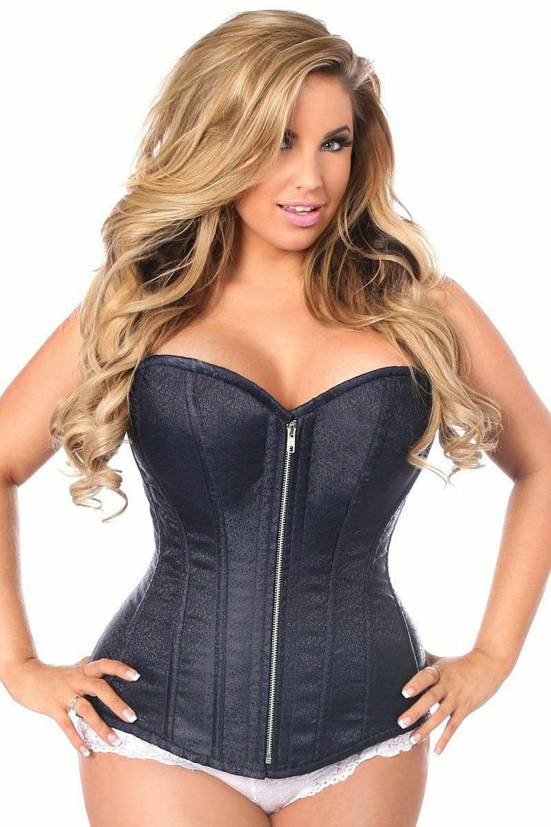 Top Drawer Navy Blue Brocade Steel Boned Corset.