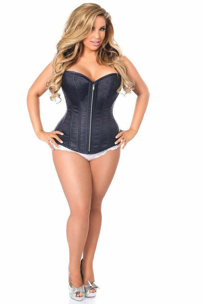 Top Drawer Navy Blue Brocade Steel Boned Corset.