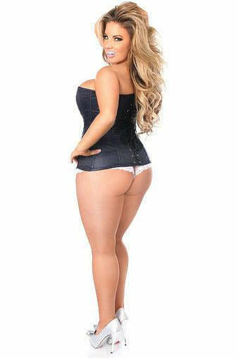 Top Drawer Navy Blue Brocade Steel Boned Corset.