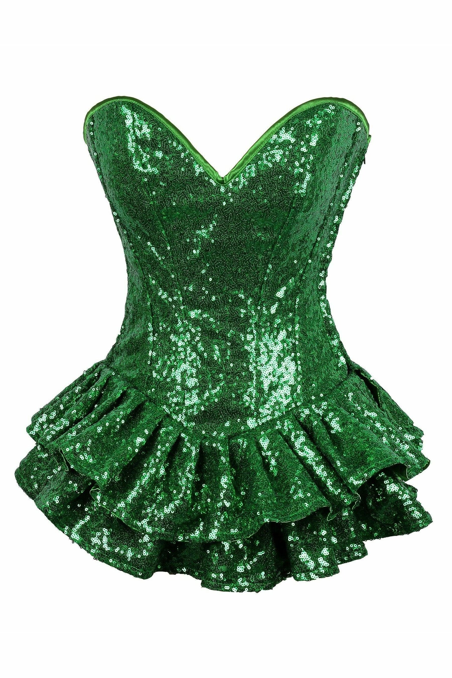 Top Drawer Green Sequin Steel Boned Mini Corset Dress.