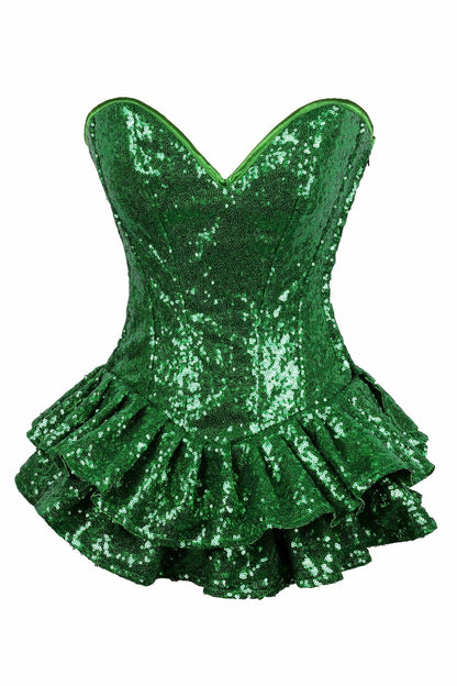 Top Drawer Green Sequin Steel Boned Mini Corset Dress.