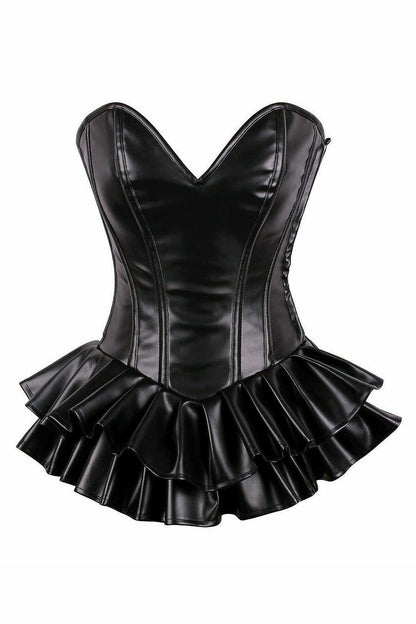 Top Drawer Black Faux Leather Steel Boned Mini Corset Dress.