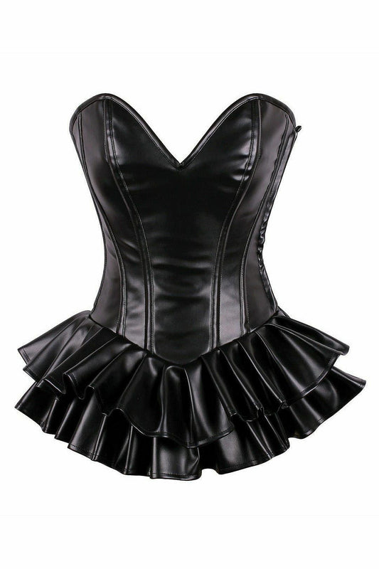 Top Drawer Black Faux Leather Steel Boned Mini Corset Dress.