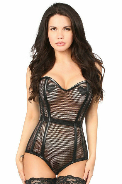 Top Drawer Steel Boned Fishnet Corseted Bodysuit.