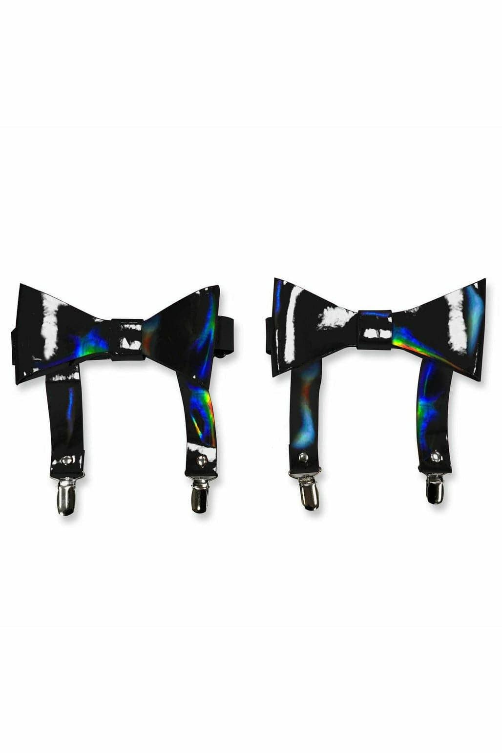 Black Holographic Garters with Bow Set.