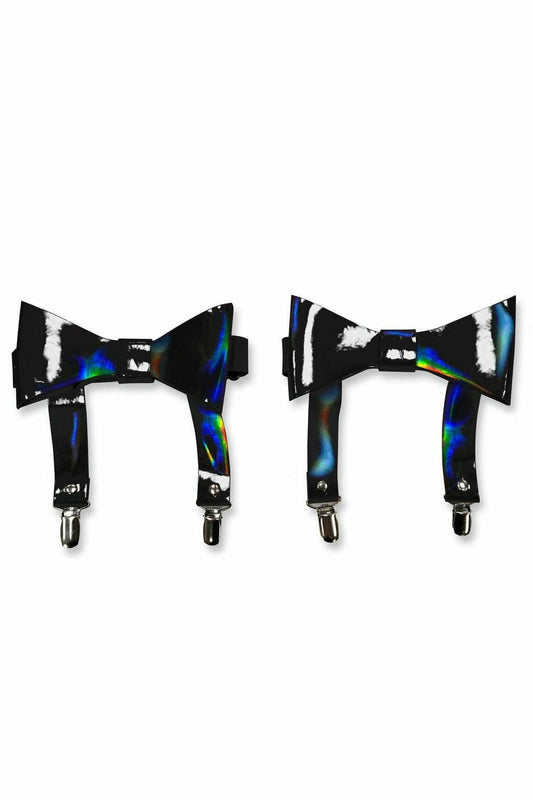 Black Holographic Garters with Bow Set.