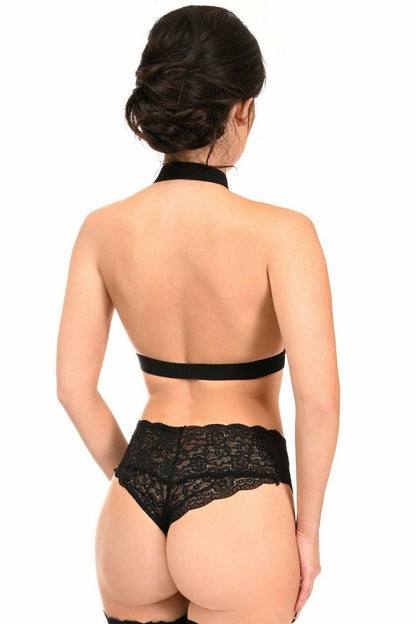 BOXED Black Stretchy Body Harness w/Silver Hardware.