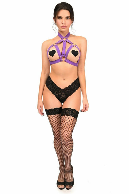 BOXED Dark Purple Stretchy Body Harness w/Gold Hardware.