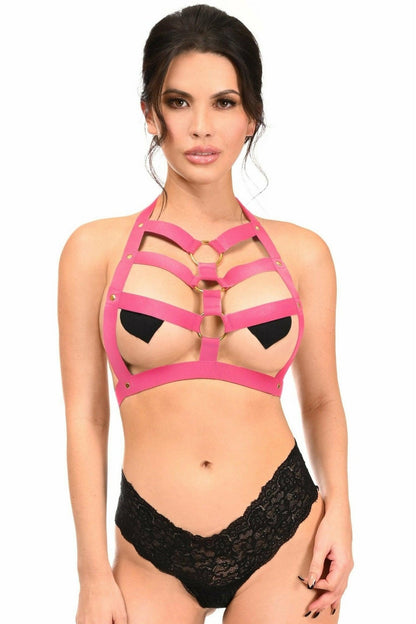 BOXED Hot Pink Stretchy Body Harness w/Gold Hardware.