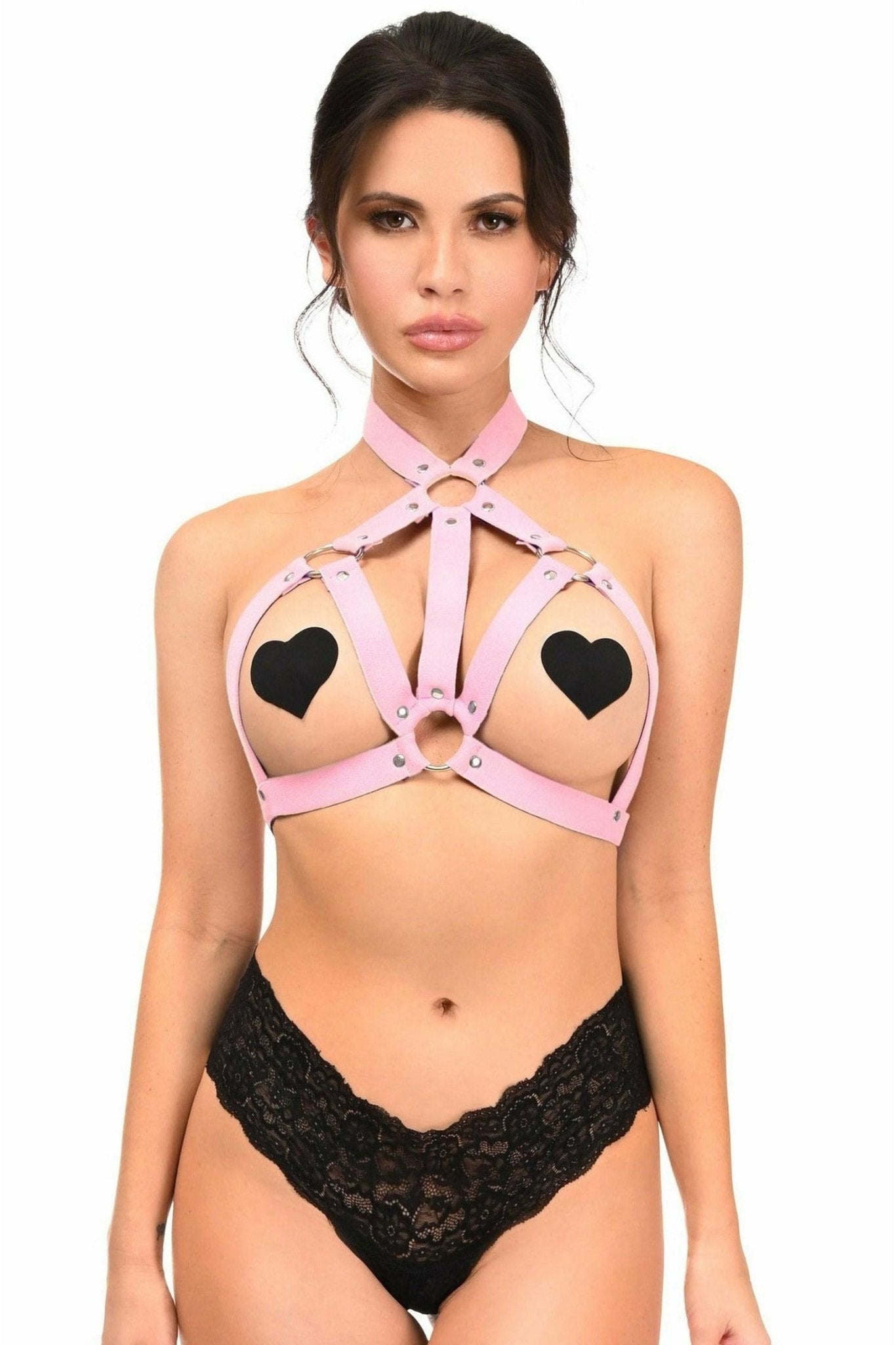 BOXED Lt Pink Stretchy Body Harness w/Silver Hardware.