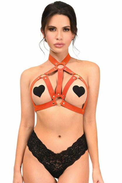 BOXED Red Stretchy Body Harness w/Gold Hardware.