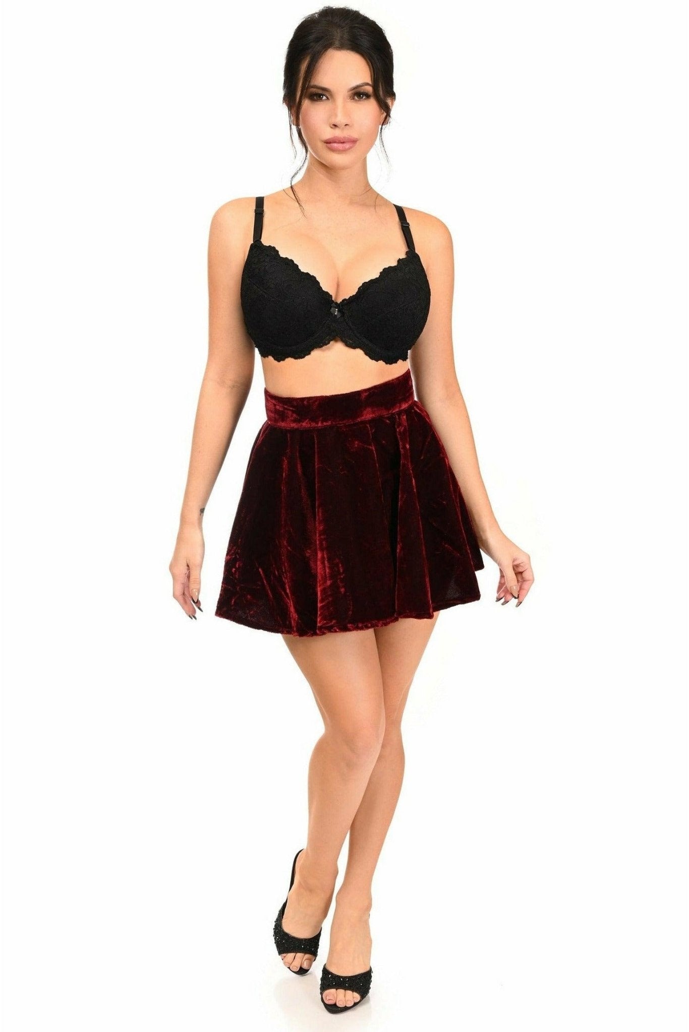 Dark Red Crushed Velvet Skirt.