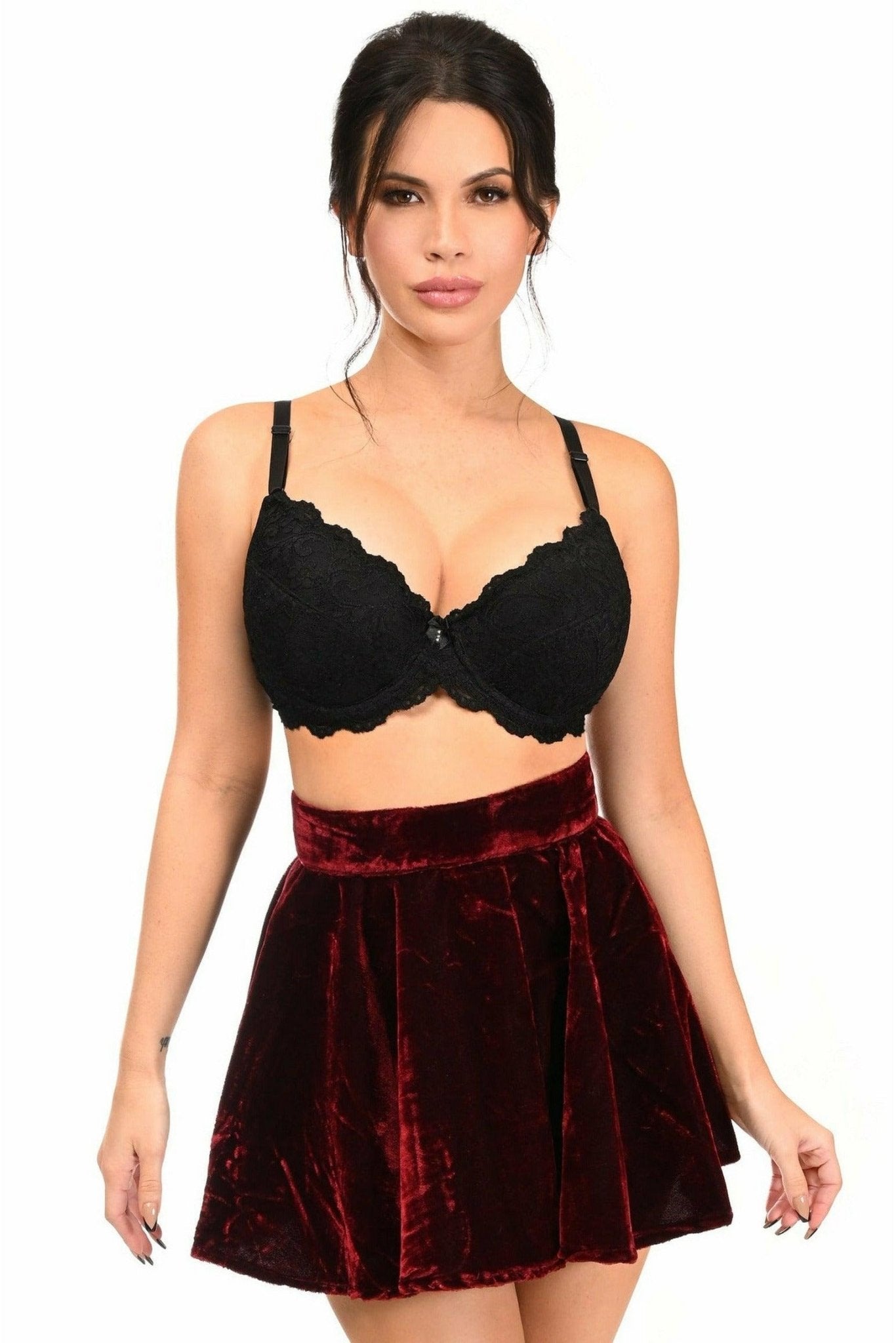 Dark Red Crushed Velvet Skirt.