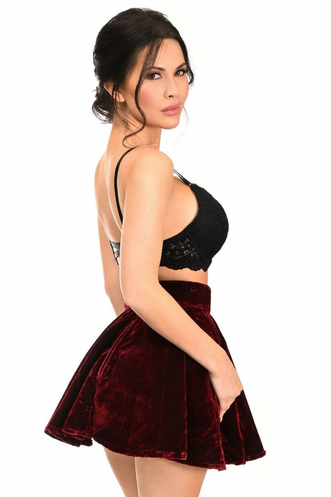 Dark Red Crushed Velvet Skirt.