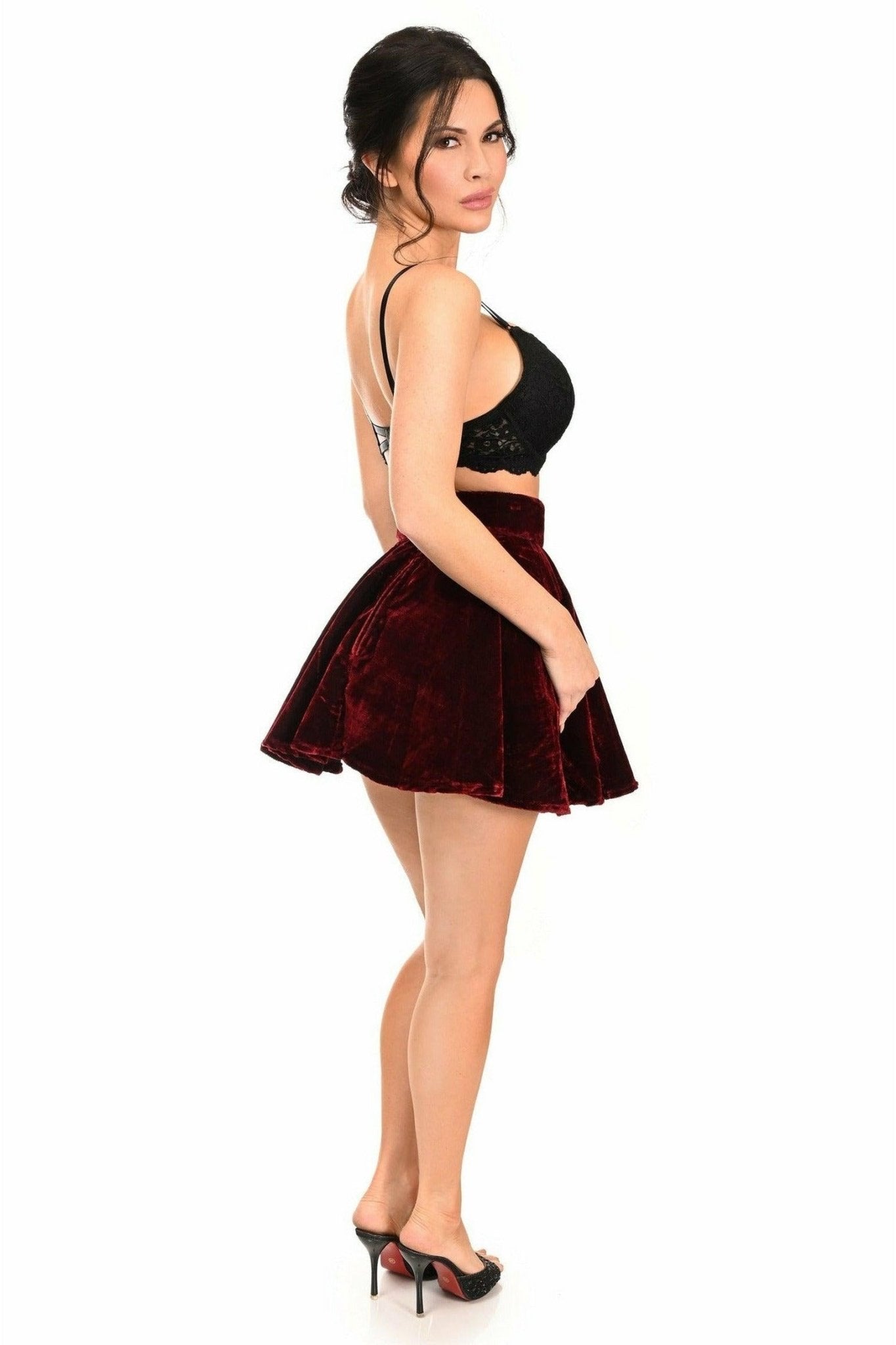 Dark Red Crushed Velvet Skirt.