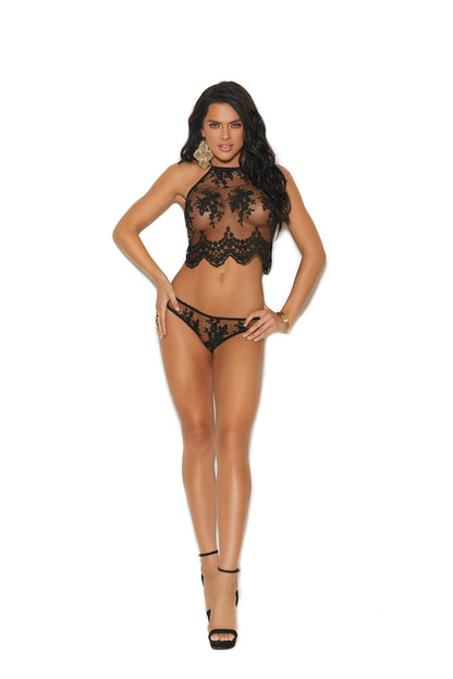 Elegant Moments Mesh Halter Neck Cami, Embroidered Detail & Panty.